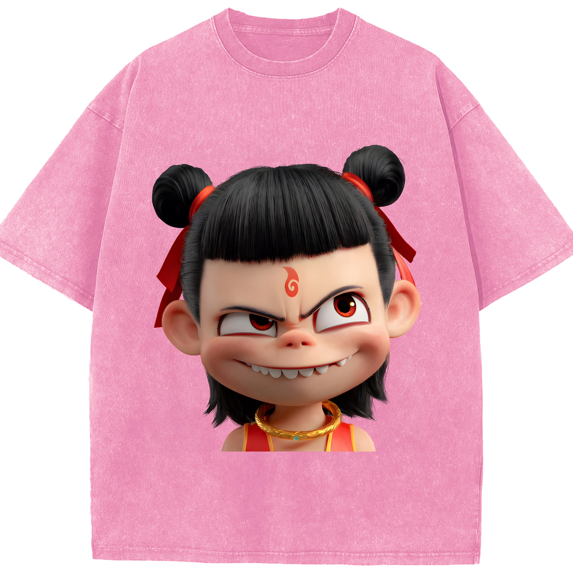 （画像用） Ne Zha 2 ナタ 魔童の大暴れ 綿100% ヴィンテージ風 半袖Tシャツ（フロントプリント）